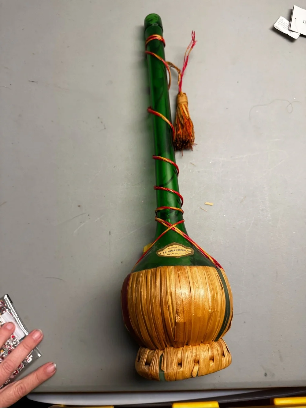 Green Decorative Rattan-Tied Gourd Rattle with Orange‎ Tassel